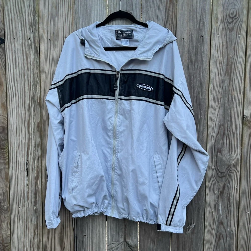 ABERCROMBIE Hooded Light Spring Fall Gray Jacket Mens XL